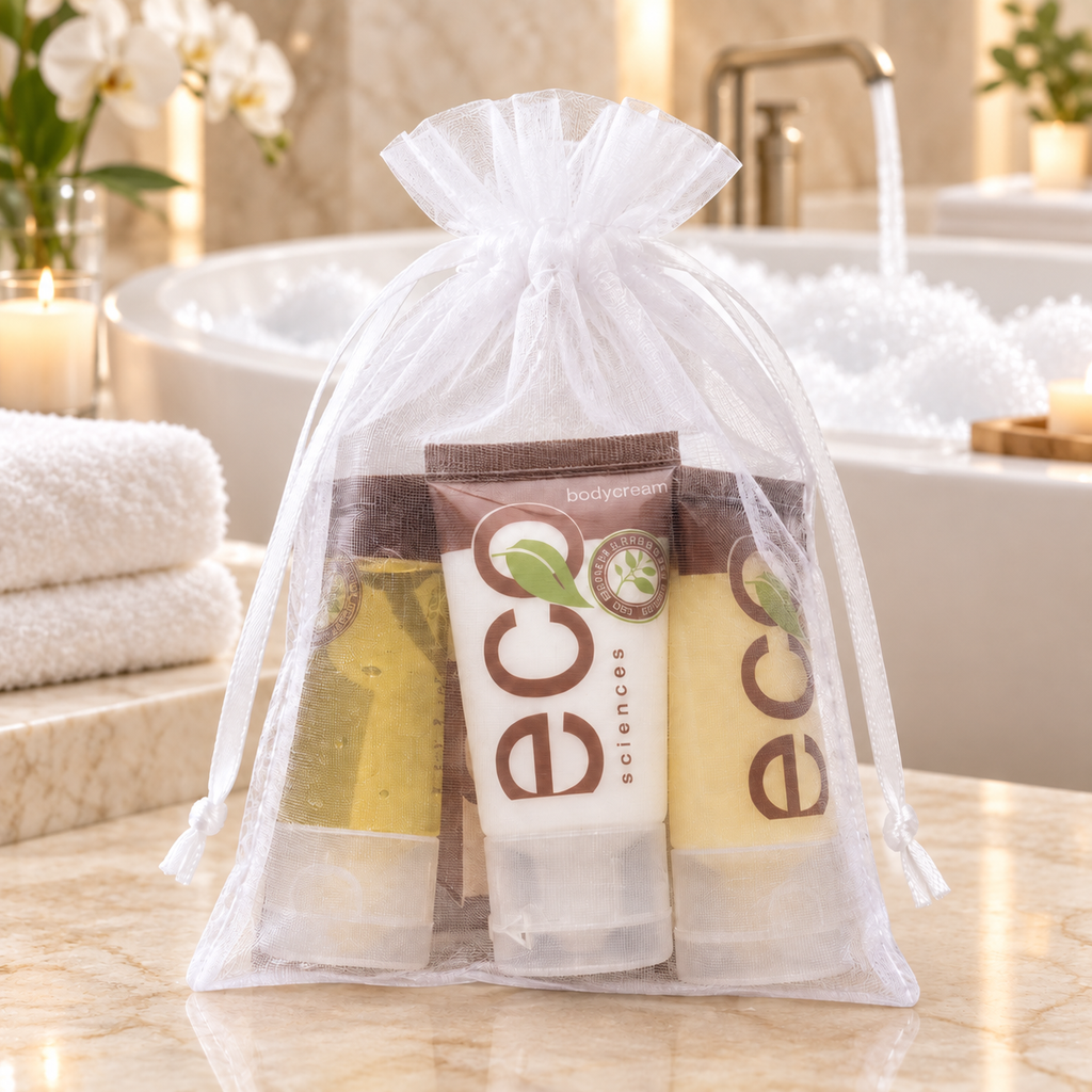 ECO Sciences hotel toiletry kits in organza bags 10 pack
