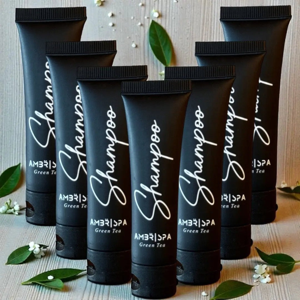Hotel Supplies Shampoo AMBR Spa 50 pack - Branded Amenities by Custom Amenities Inc.