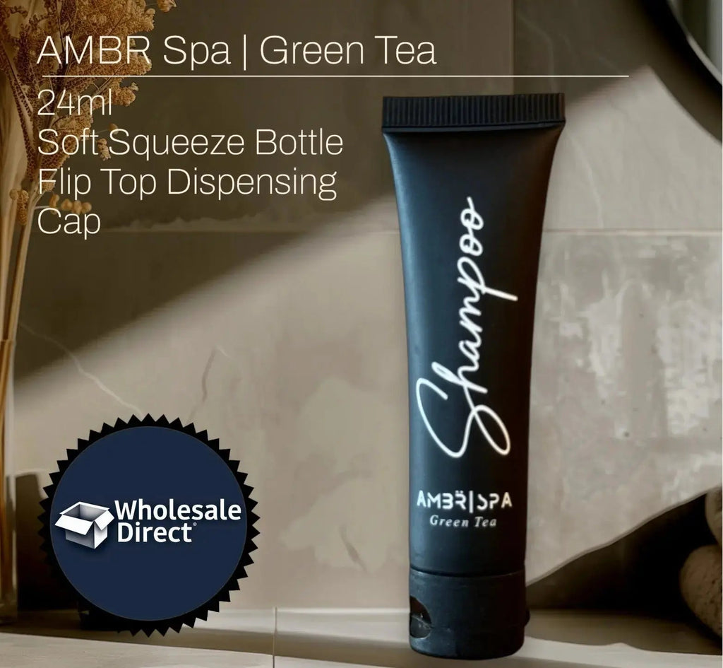 Hotel Supplies Shampoo AMBR Spa 50 pack - Branded Amenities by Custom Amenities Inc.