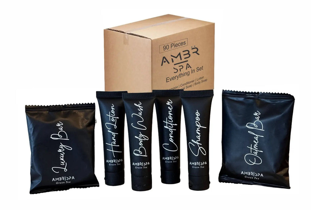 Vacation Rental Supplies Canada AMBR Guest Room Supplies Kit – 15 of Each / 90 Items Total - Branded Amenities by Custom Amenities Inc.